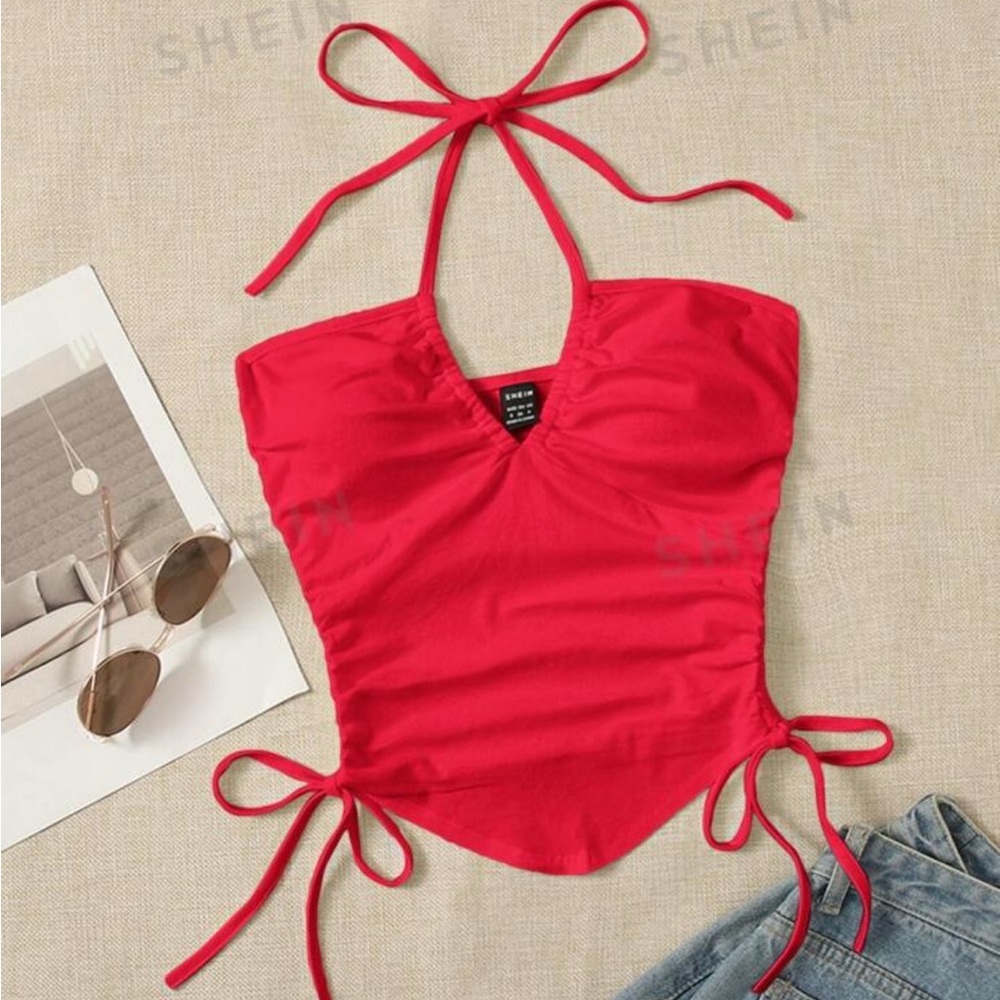 shein knot front drawstring tube top